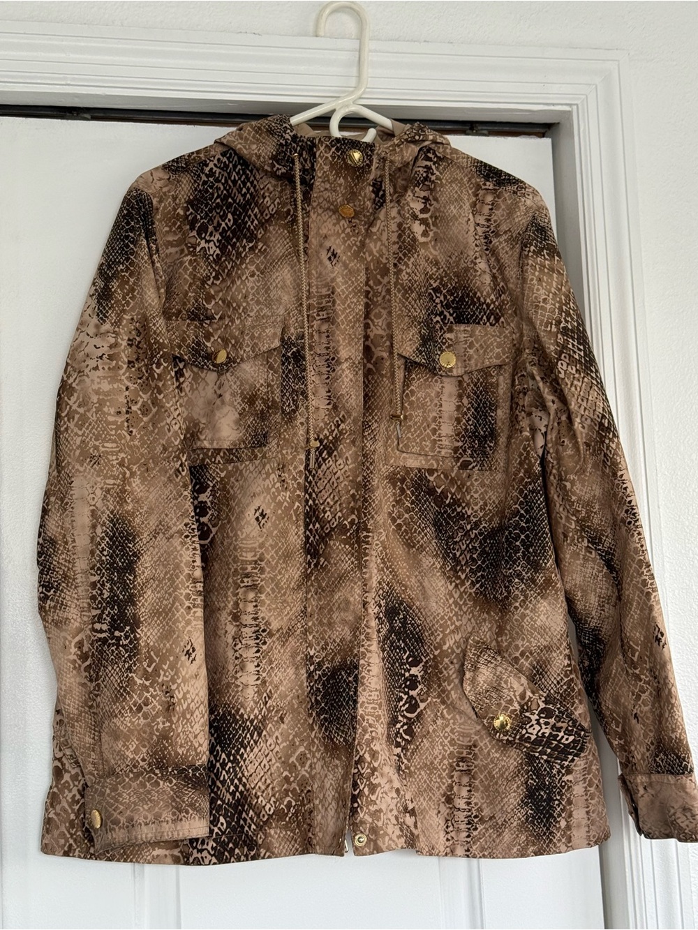 Ralph Lauren Brown Snake-Print Field Jacket with Hood for Rain